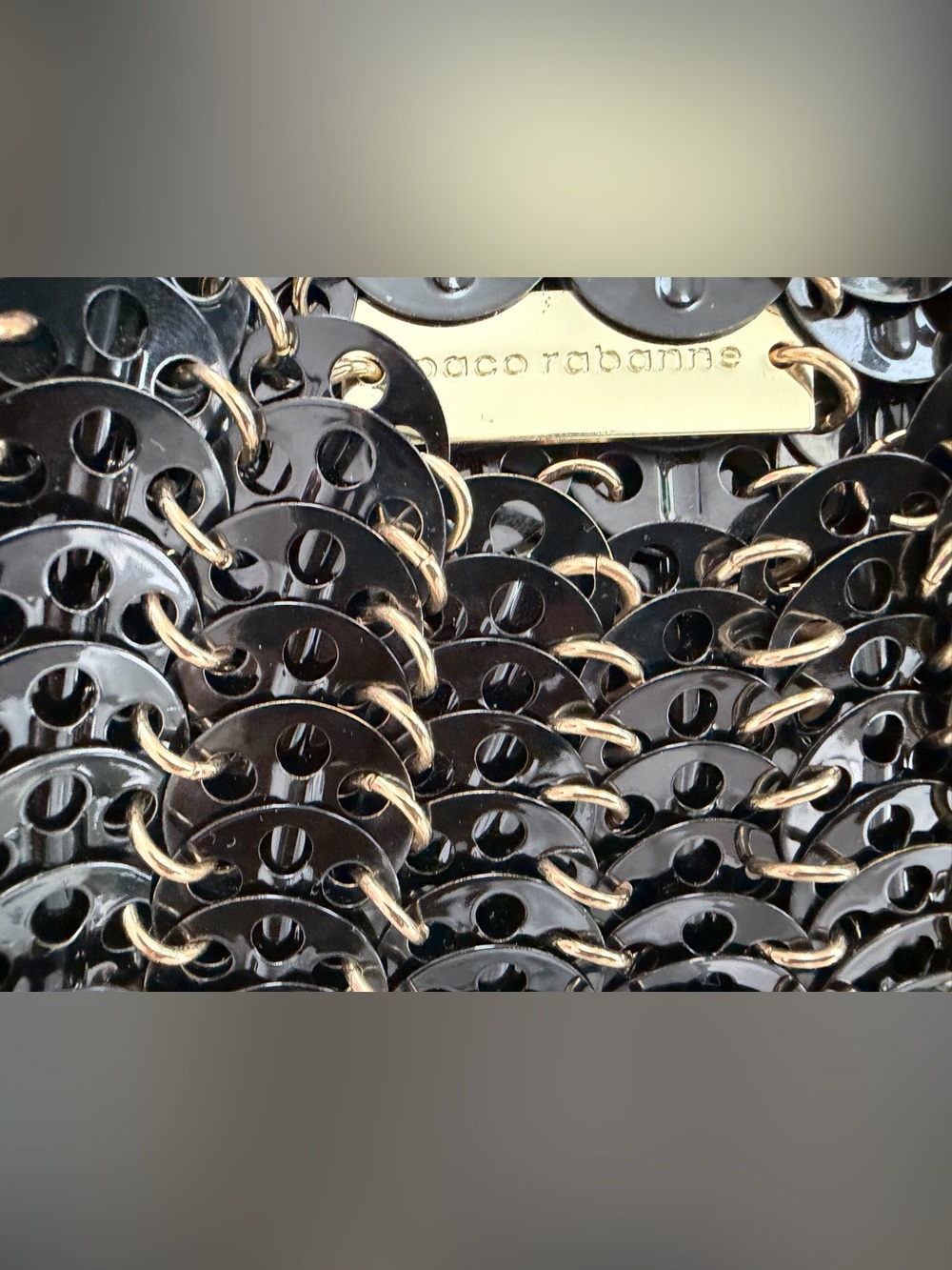 Paco Rabanne Black Sequin-Link Shoulder Bag with Gold Chain - Picture 6 of 6
